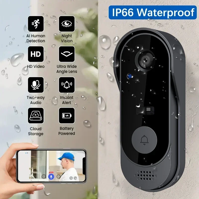 Home Security Monitoring System - Video HD Wireless Waterproof Doorbell Camera,