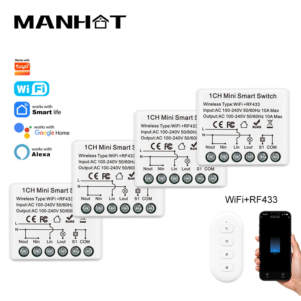 Home Security Alexa - 10A Mini WIFI Smart Switch RF433Mhz