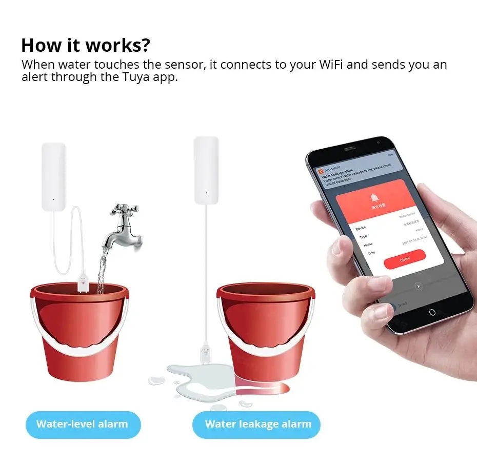 Tuya WiFi Smart Water Leak Sen - Home Security App review and price